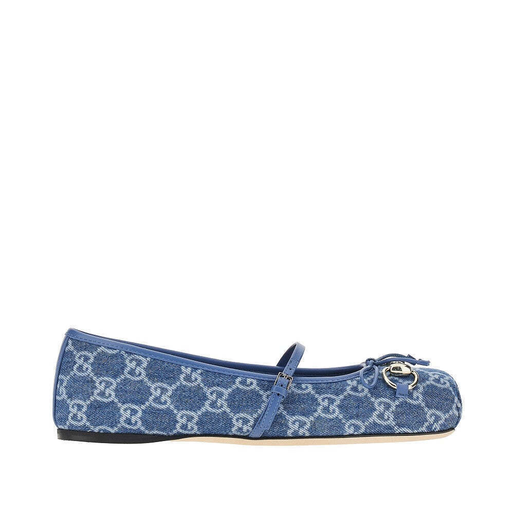 Gucci Gg Denim Ballet Flats With Horsebit